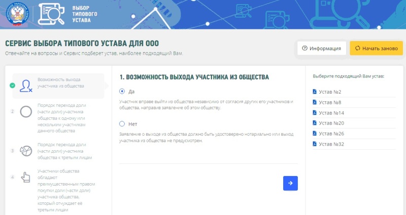 Выбор типового устава
