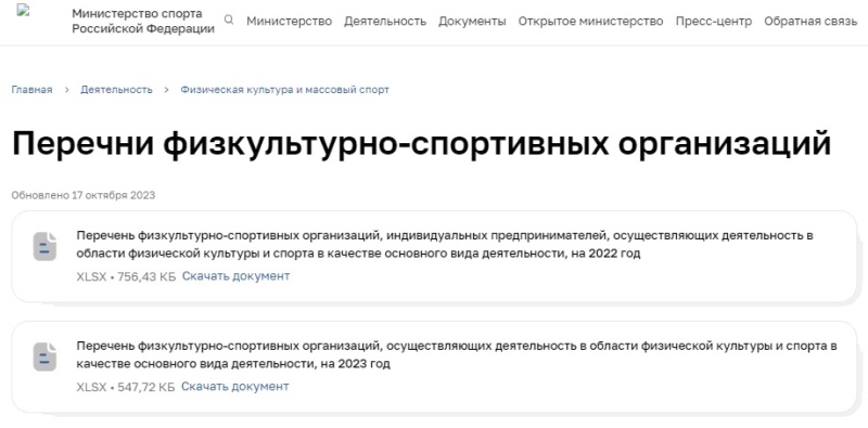 Перечень физкультурно-спортивных организаций Перечень физкультурно-спортивных организаций